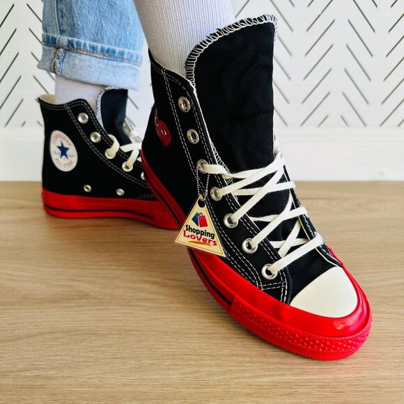 ❤️NEW Women Sz 10.5 CONVERSE CDG Hearts Chuck 70 Comme des Garcons Black A01793C - Picture 4 of 13